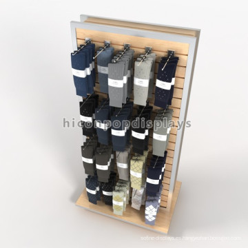 Estantes de exhibición de los calcetines del POP personalizados al por mayor de la situación del piso de los ganchos del metal de Slatwall de madera de doble cara